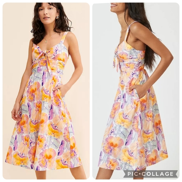 Anthropologie Dresses & Skirts - Anthropologie Cecilia Pettersson Floral Tie Front Cotton Sleeveless Midi Dress